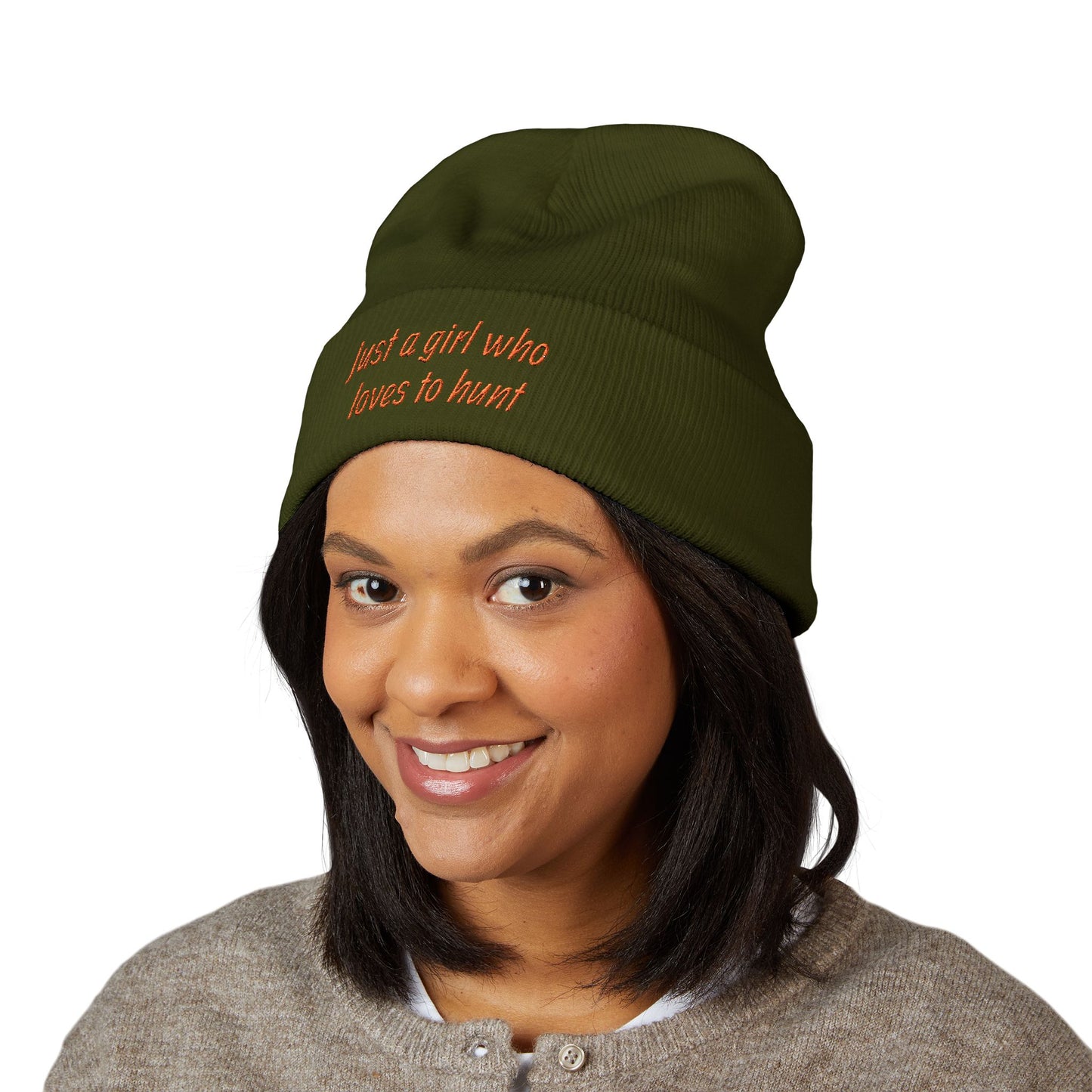 Hunting Enthusiast Beanie - "Just a Girl Who Loves to Hunt" Embroidered Cuffed Beanie