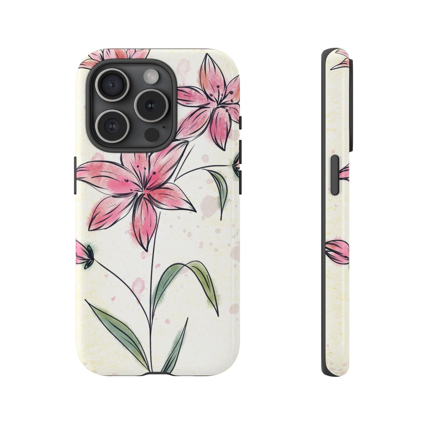 Floral Phone Case with Elegant Pink Lilies, Cute Floral Accessories, Phone Protection, Gift for Her, Stylish Cell Phone Cover