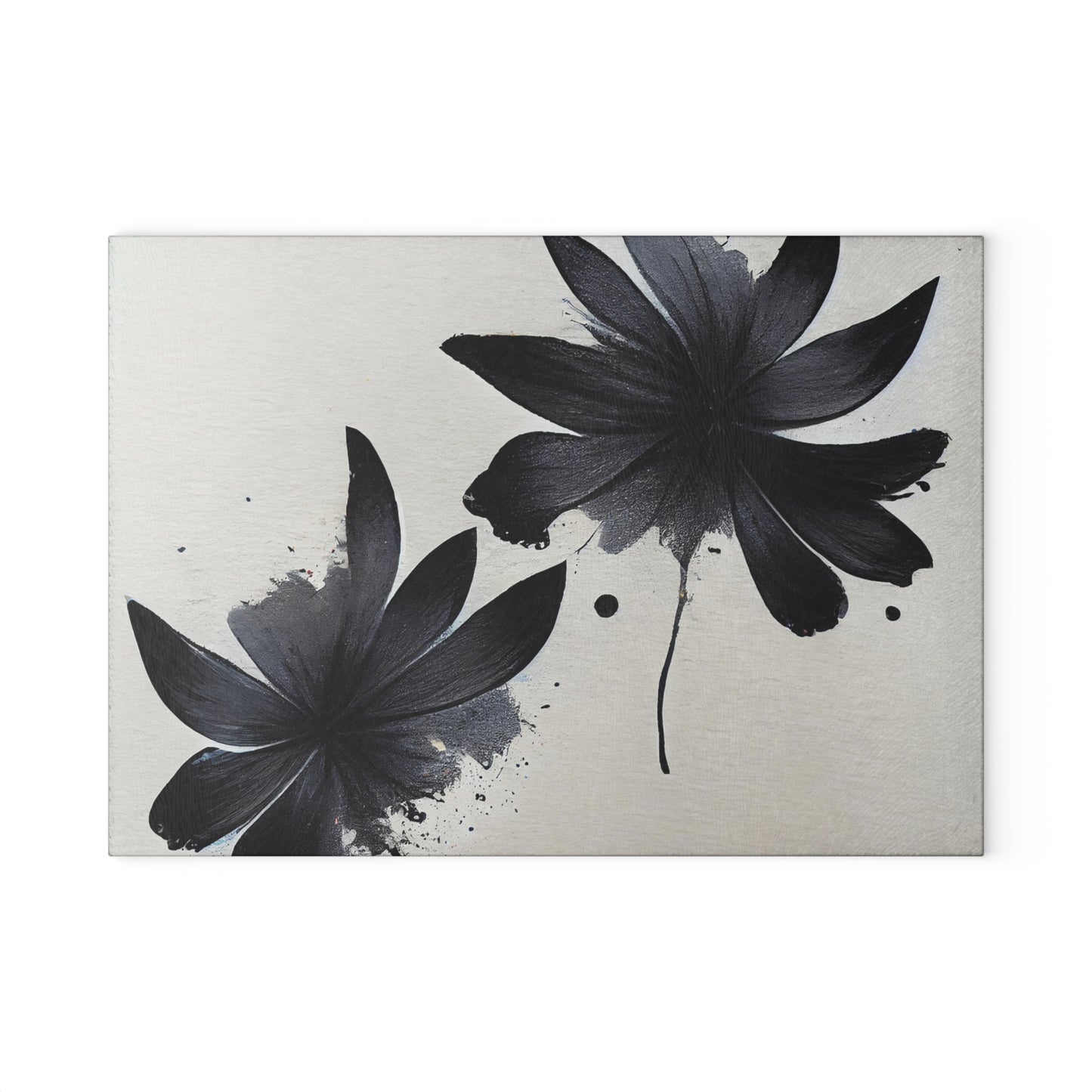 Glass Cutting Board — Black Floral Ink Splash Design