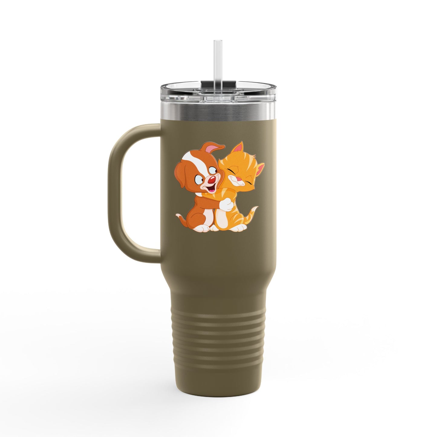 Whimsical Pet Love Insulated Travel Mug, Cute Animal Travel Mug, 40oz Coffee Cup, Dog Cat Drinkware, Funny Gift for Pet Lovers