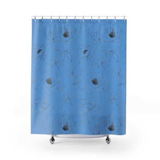 Elegant Floral Shower Curtain, Blue and White Bathroom Decor