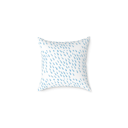 Blue Raindrop Pattern Square Pillow — Minimal Coastal Decorative Throw Pillow