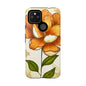 Floral Phone Case with Orange Flower Design, Tough Phone Cover, Floral Gift, Stylish Tech Accessory, Nature Lovers, Spring Vibes