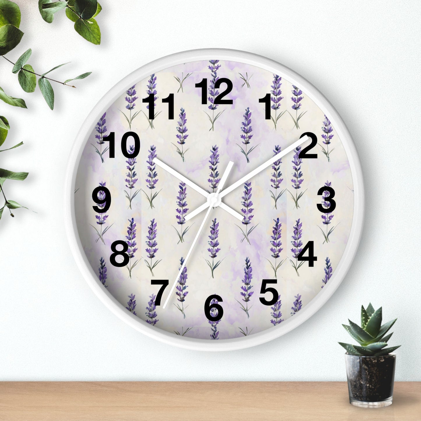 Lavender Sprig Wall Clock — Botanical Floral Clock for Kitchen, Bedroom & Living Room