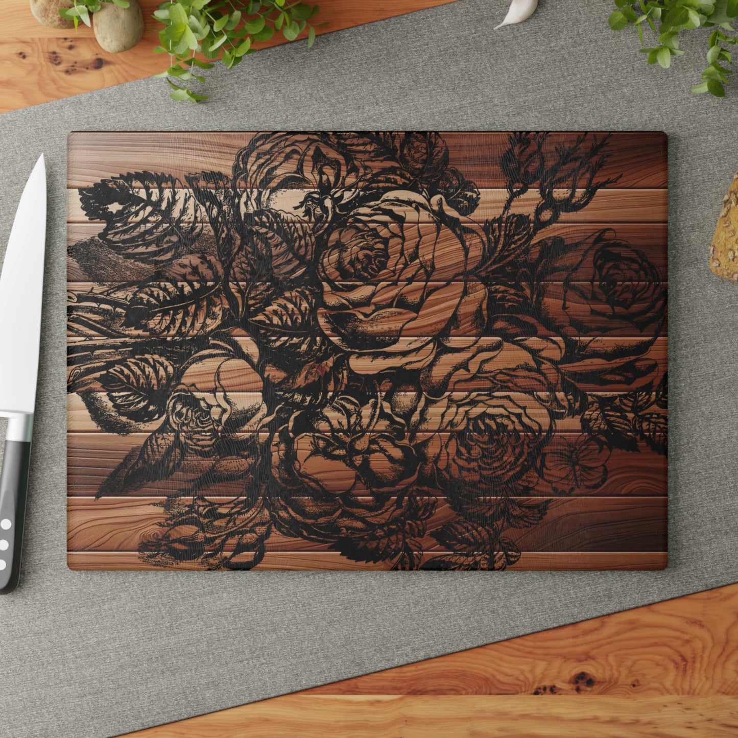 Elegant Floral Glass Cutting Board, Kitchen Decor, Wedding Gift, Home Cooking, Unique Kitchen Accessories