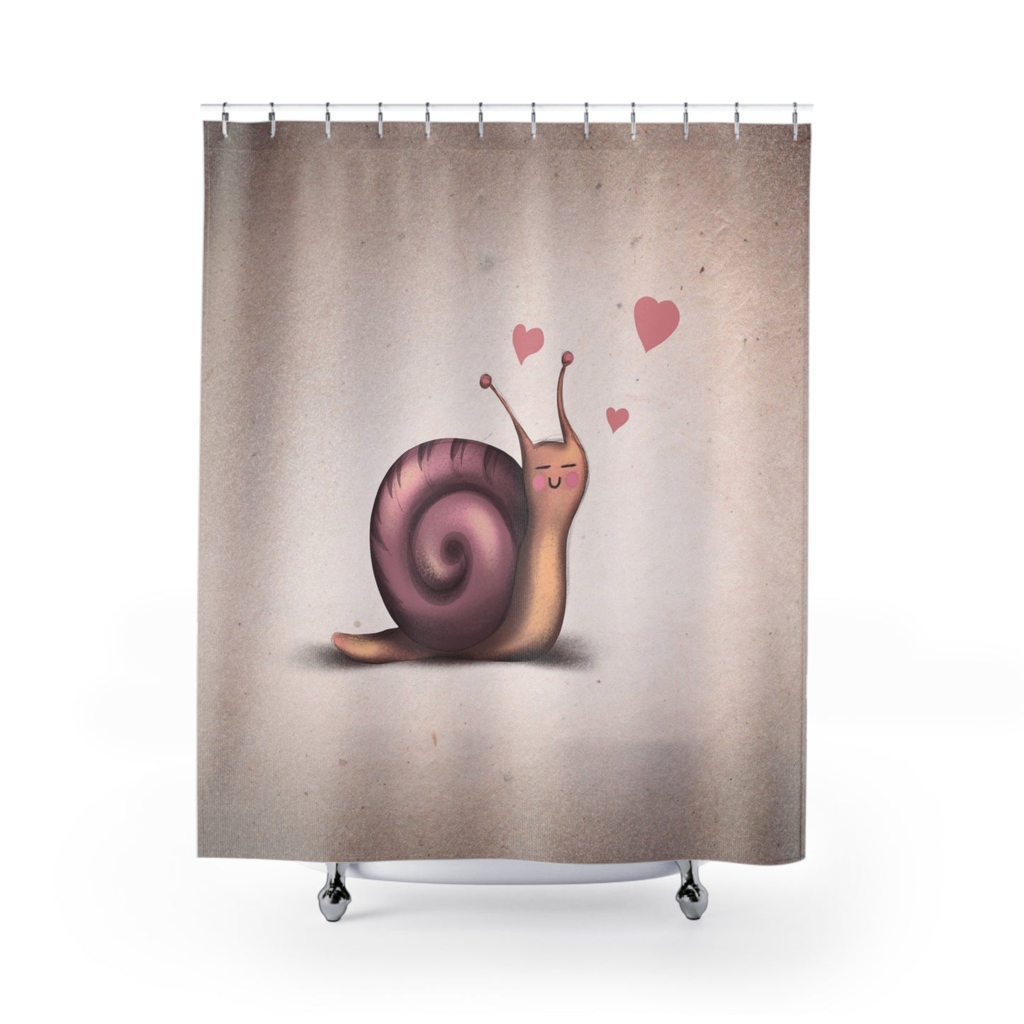 Cute Snail Shower Curtain — Romantic Hearts Bathroom Decor