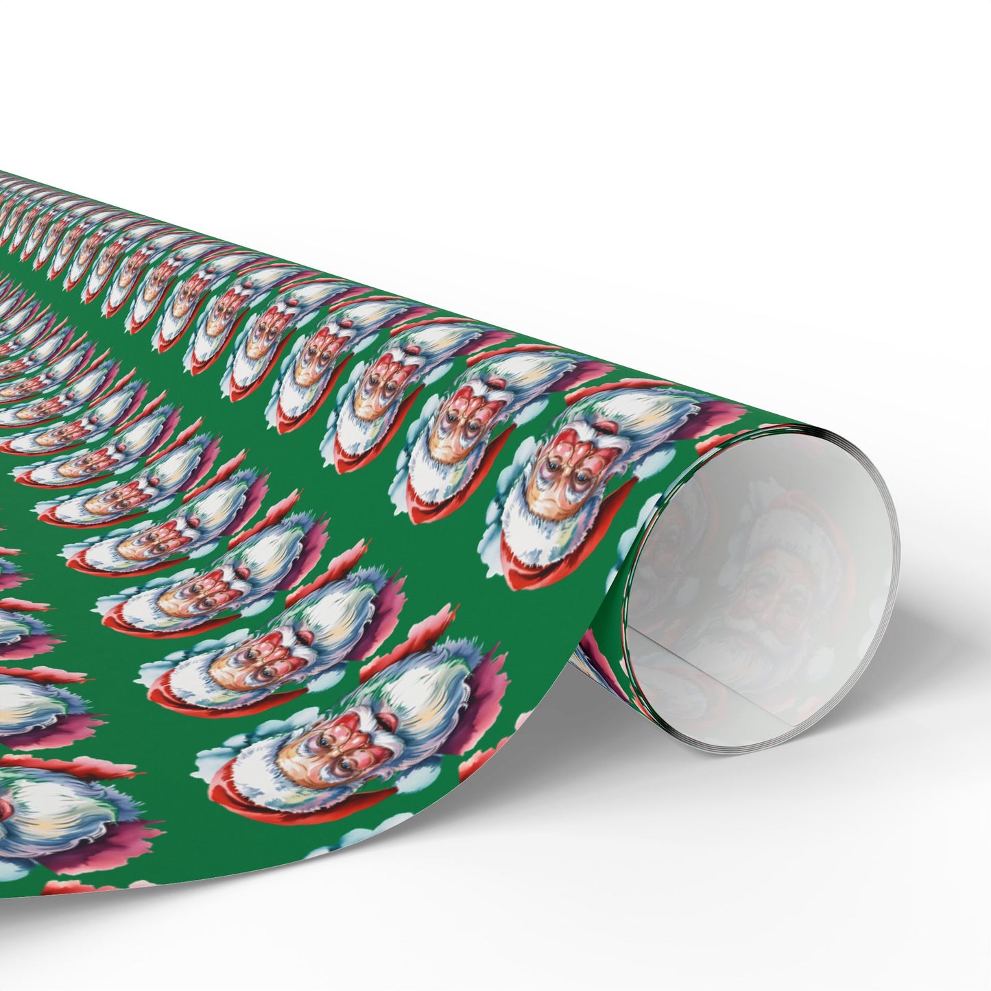 Santa Faces Green Christmas Wrapping Paper Roll