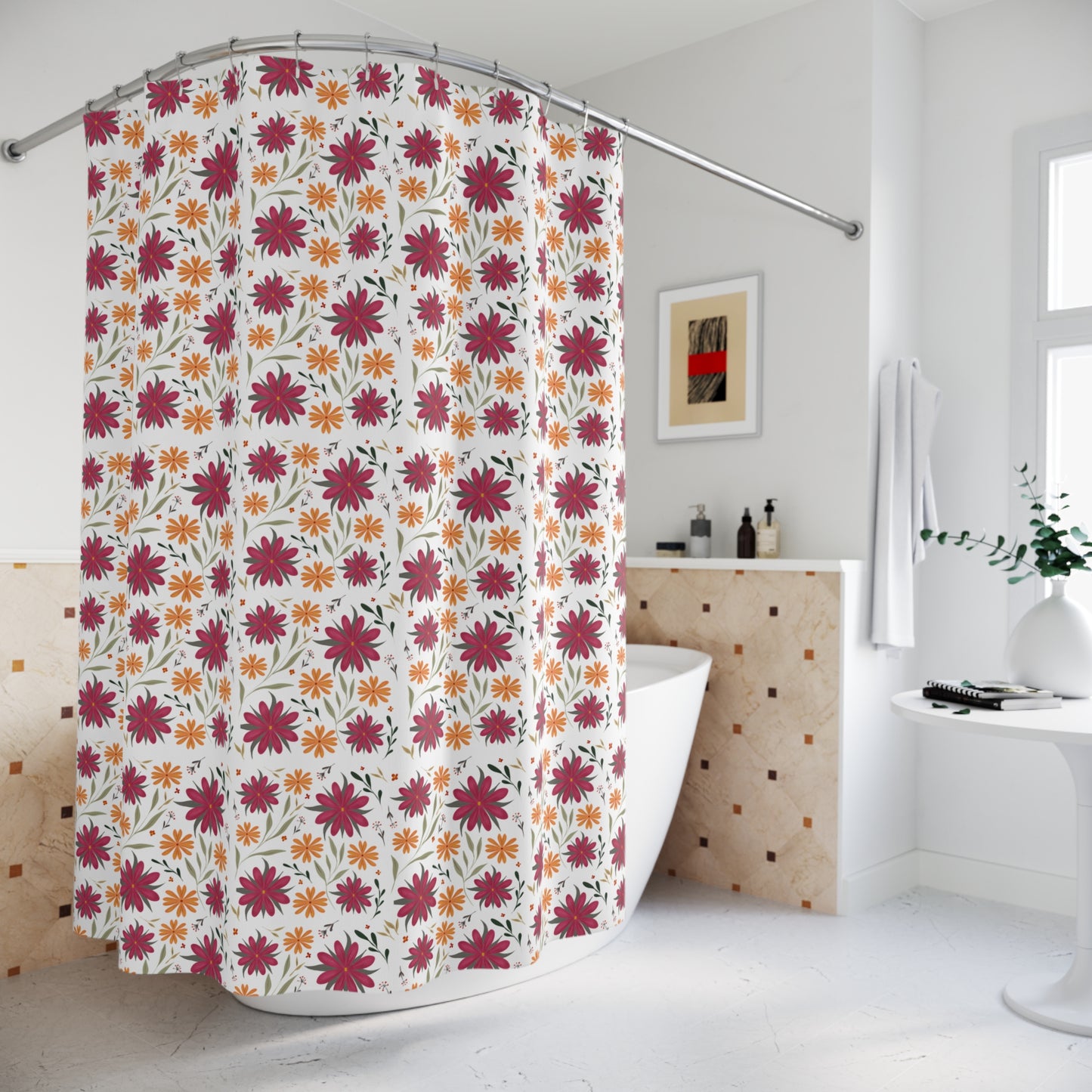 Vibrant Floral Shower Curtain, Bright Bathroom Decor, Boho Chic Style, Gift for Home, Seasonal Decor, Nature Inspired Design