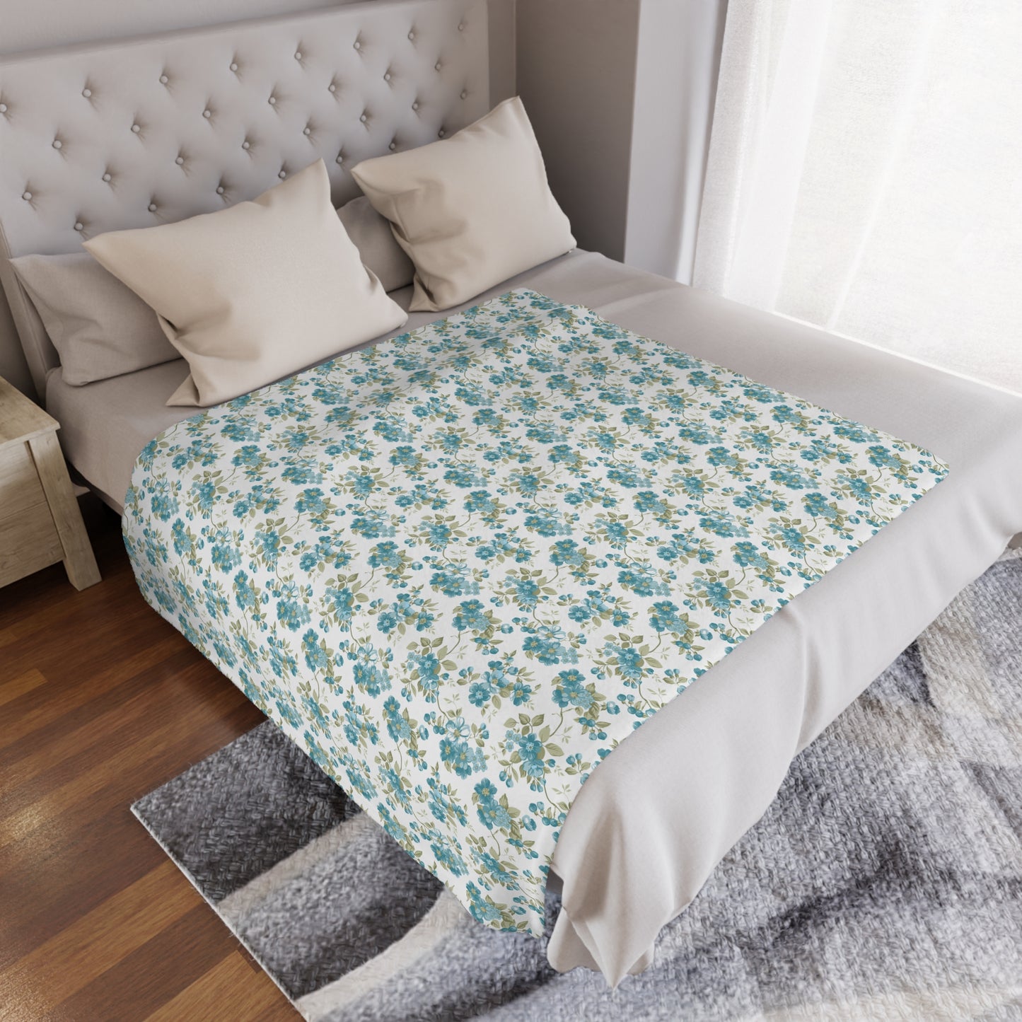 Floral Minky Blanket — Vintage Blue Rose Throw for Cozy Home, Nursery, Gift