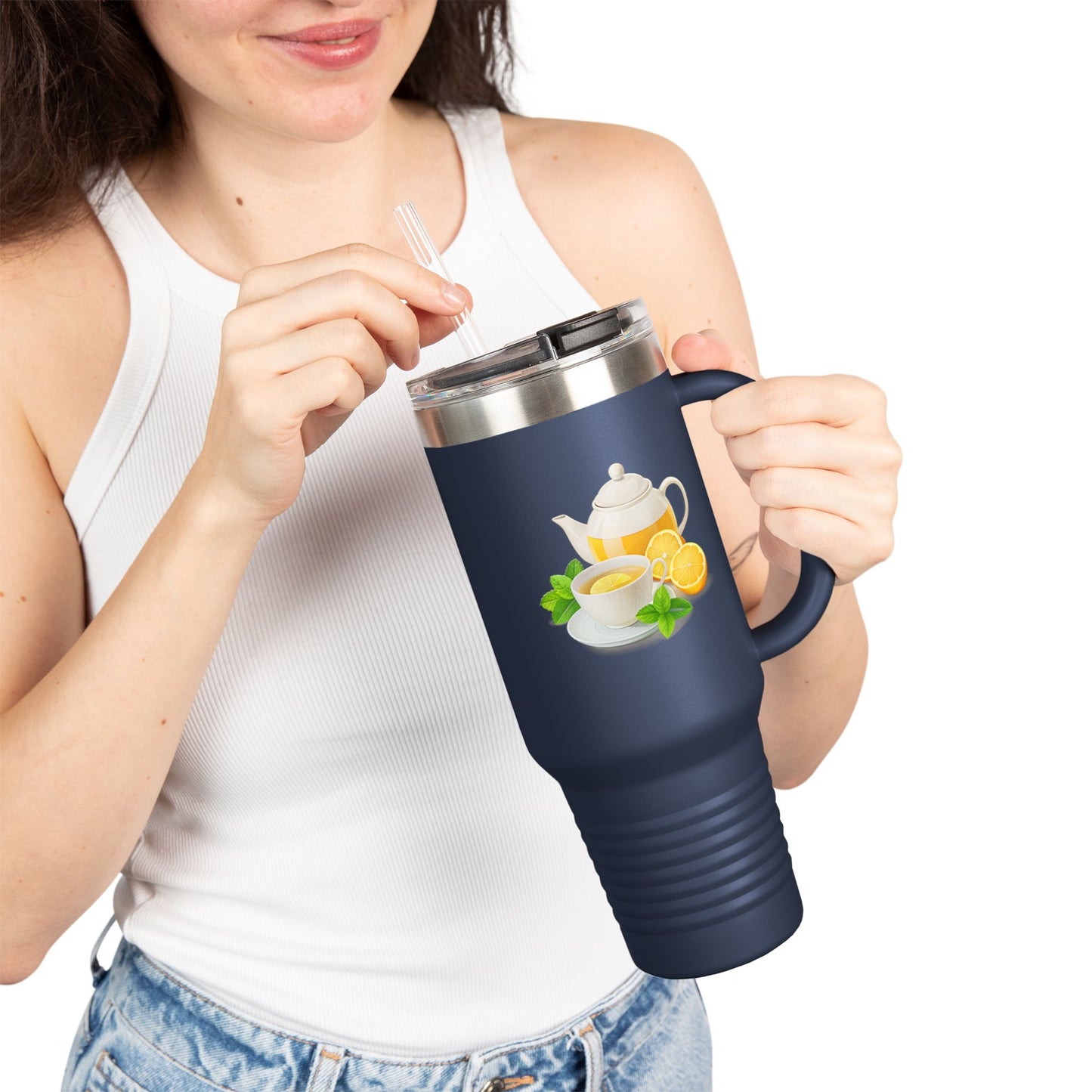 Lemonade Insulated Travel Mug, Perfect for Hot Drinks, Summer Picnics, Outdoor Adventures, Gifts for Tea Lovers, 40oz