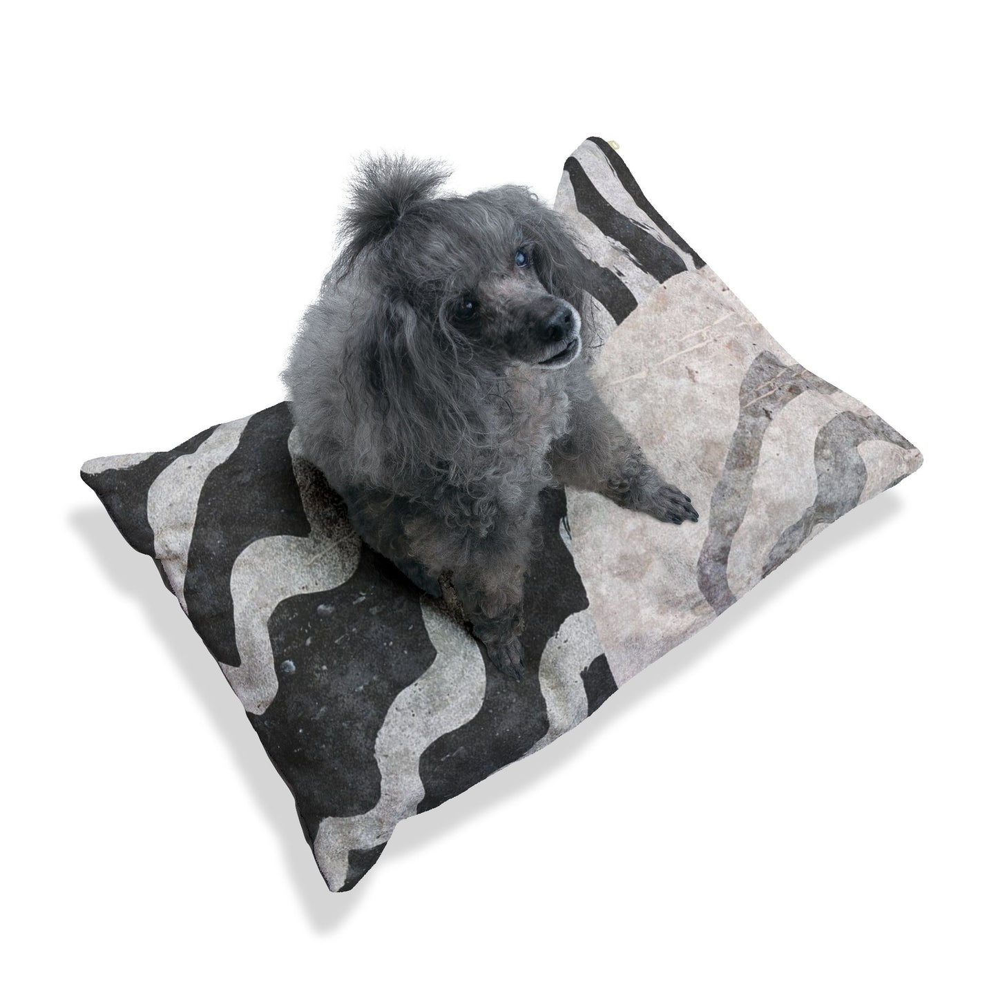 Abstract Wave Pattern Pet Bed — Plush Black & Gray Dog & Cat Cushion