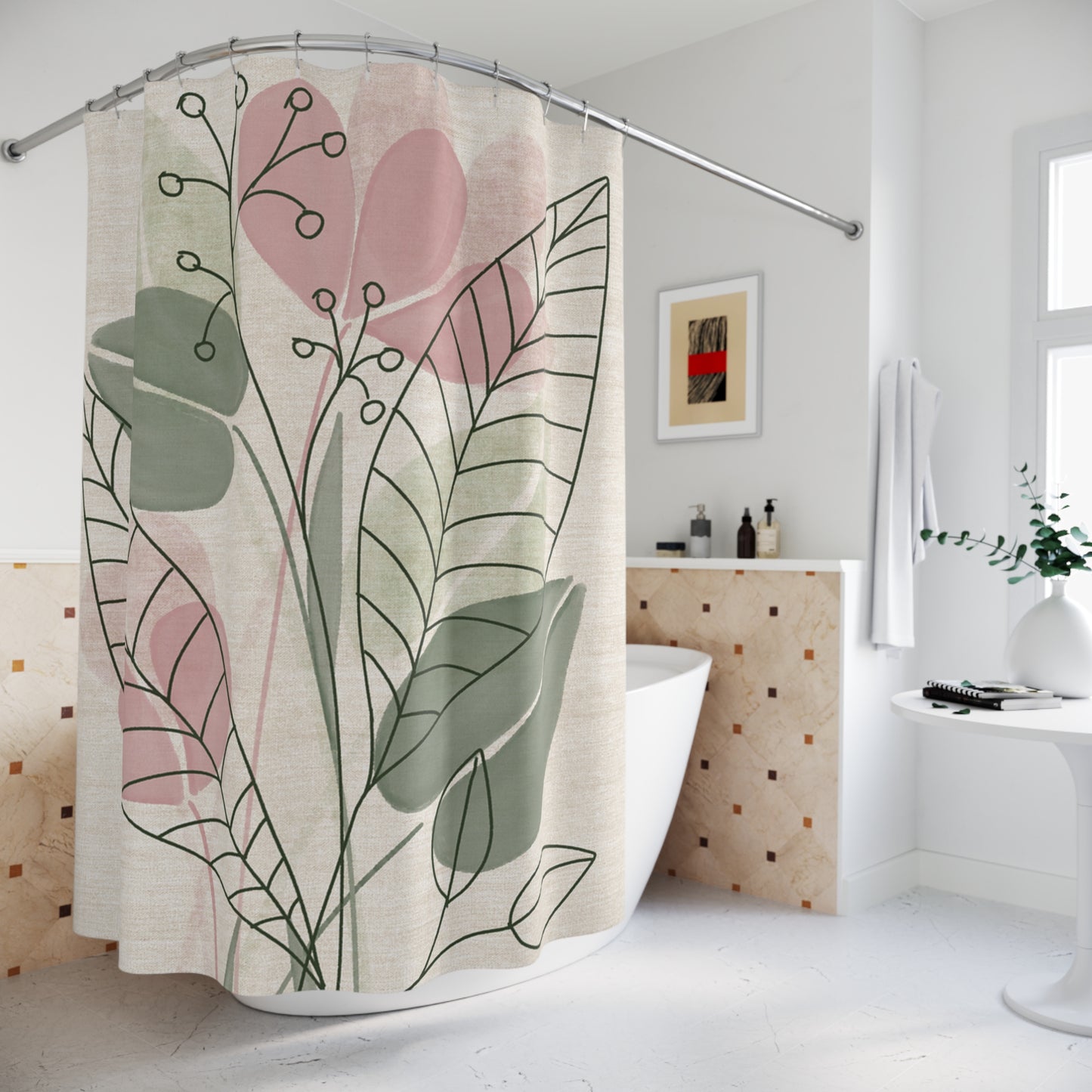 Botanical Shower Curtain, Nature-Inspired Decor, Eco-Friendly Bathroom Accessory, Modern Home Design, Gift for Plant Lovers