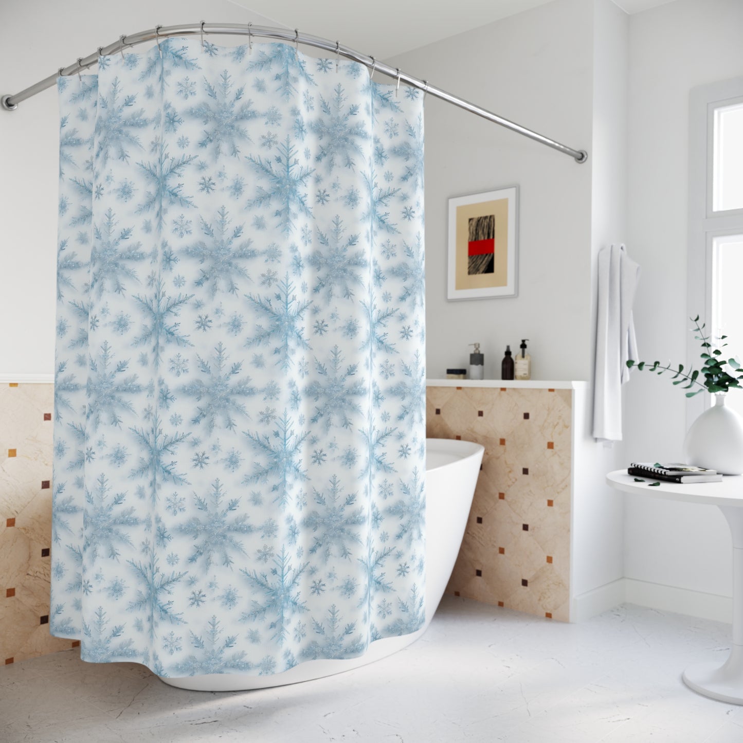 Winter Wonderland Shower Curtain, Snowflake Bathroom Decor, Holiday Gift, Seasonal Home Accent, Winter-Themed Bathroom Must-Have