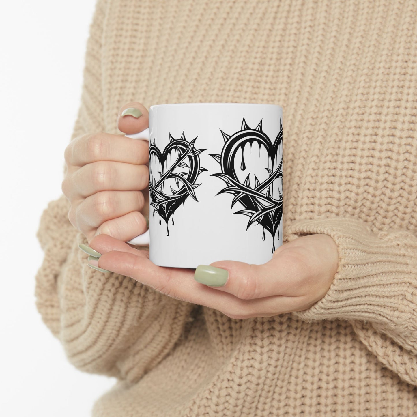Gothic Heart Design Ceramic Mug | Unique Coffee Cup for Gifts, Valentine's Day, Home Decor, Art Lovers, or Halloween
