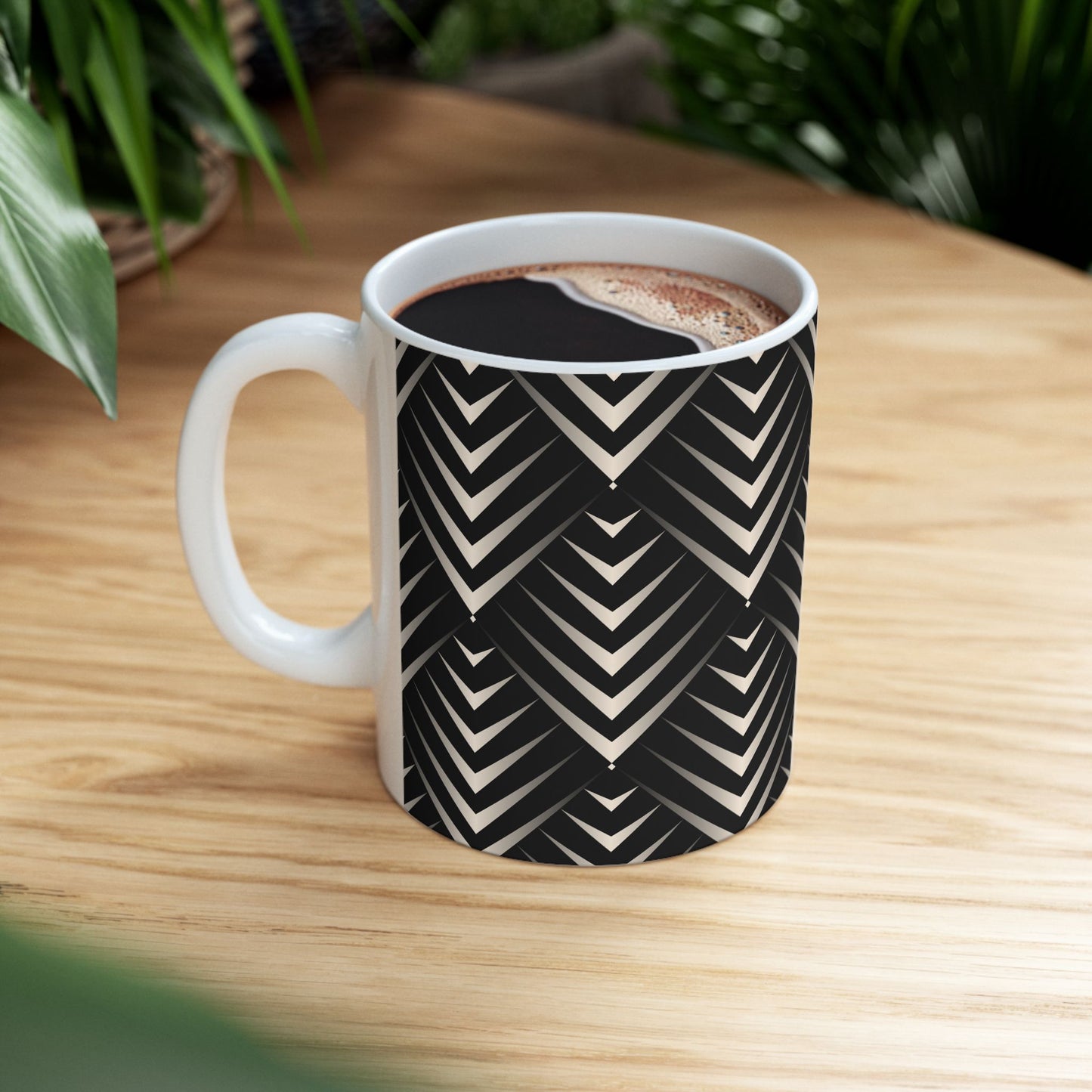 Chic Geometric Black and White Ceramic Mug - Coffee Lover Gift, Stylish Tea Cup, Home Decor, Modern Kitchenware, Unique Present