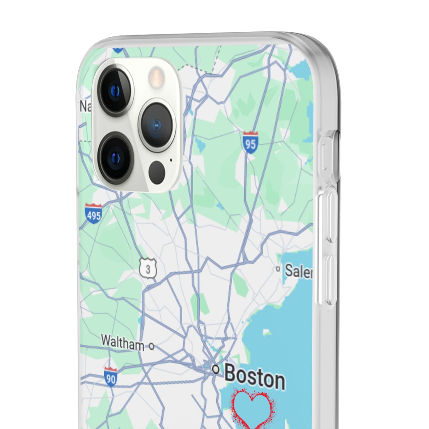 Boston Map Flexi Case for iPhone, Custom Location Phone Case, Unique Gift, Boston Heart Design, Travel Lover Accessory