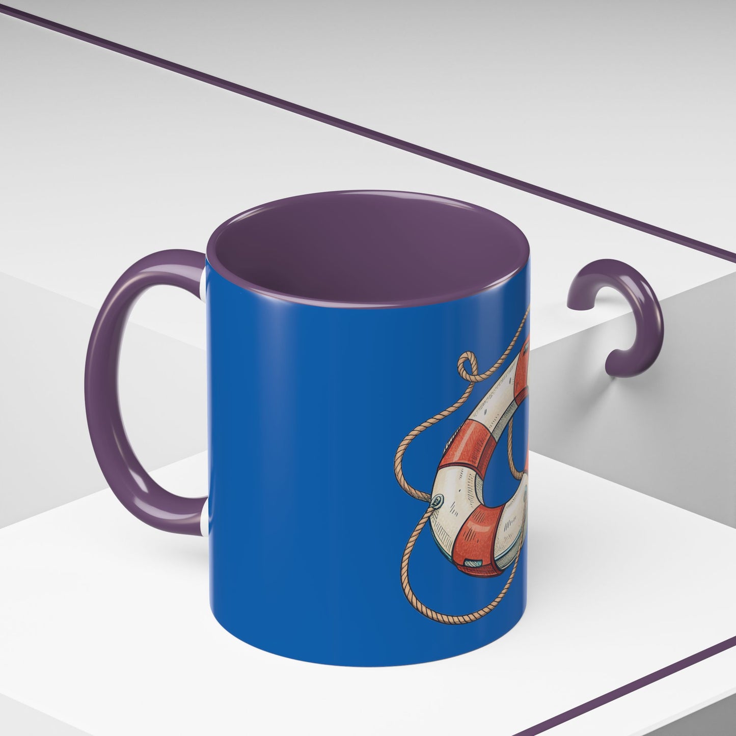 Lifesaver Accent Coffee Mug - Nautical Gift, Beach Decor, Sailor's Coffee Cup, Ocean Lover Mug, Summer Vibes