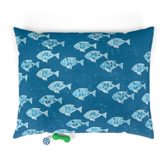 Blue Fish Pet Bed, Cozy Dog Bed, Cat Bed, Nautical Pet Accessories, Ocean Theme Pet Cushion, Perfect Gift for Pet Lovers