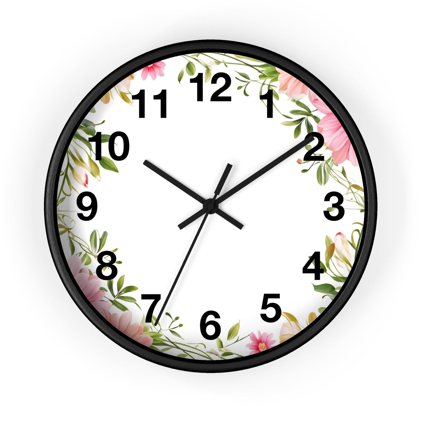 Floral Wreath Wall Clock — Pink Garden Decorative Timepiece