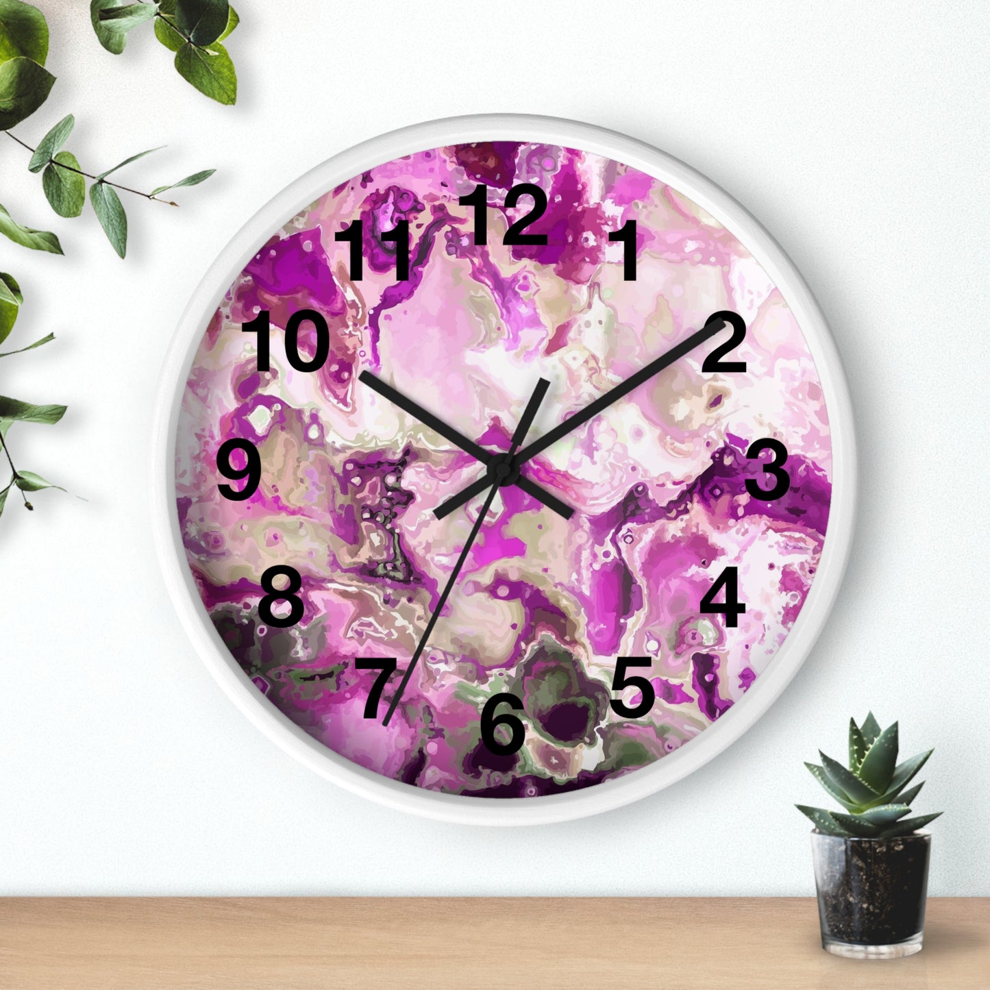 Elegant Pink Swirl Wall Clock Home Decor, Gift for Her, Modern Design, Office Wall Art, Functional Art