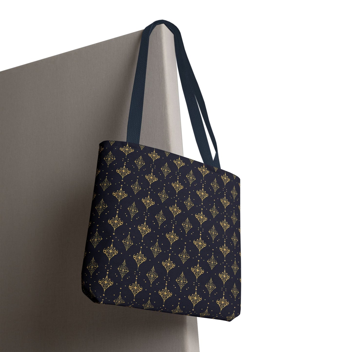 Navy & Gold Art Deco Tote Bag — Elegant Geometric Pattern All-Over Print