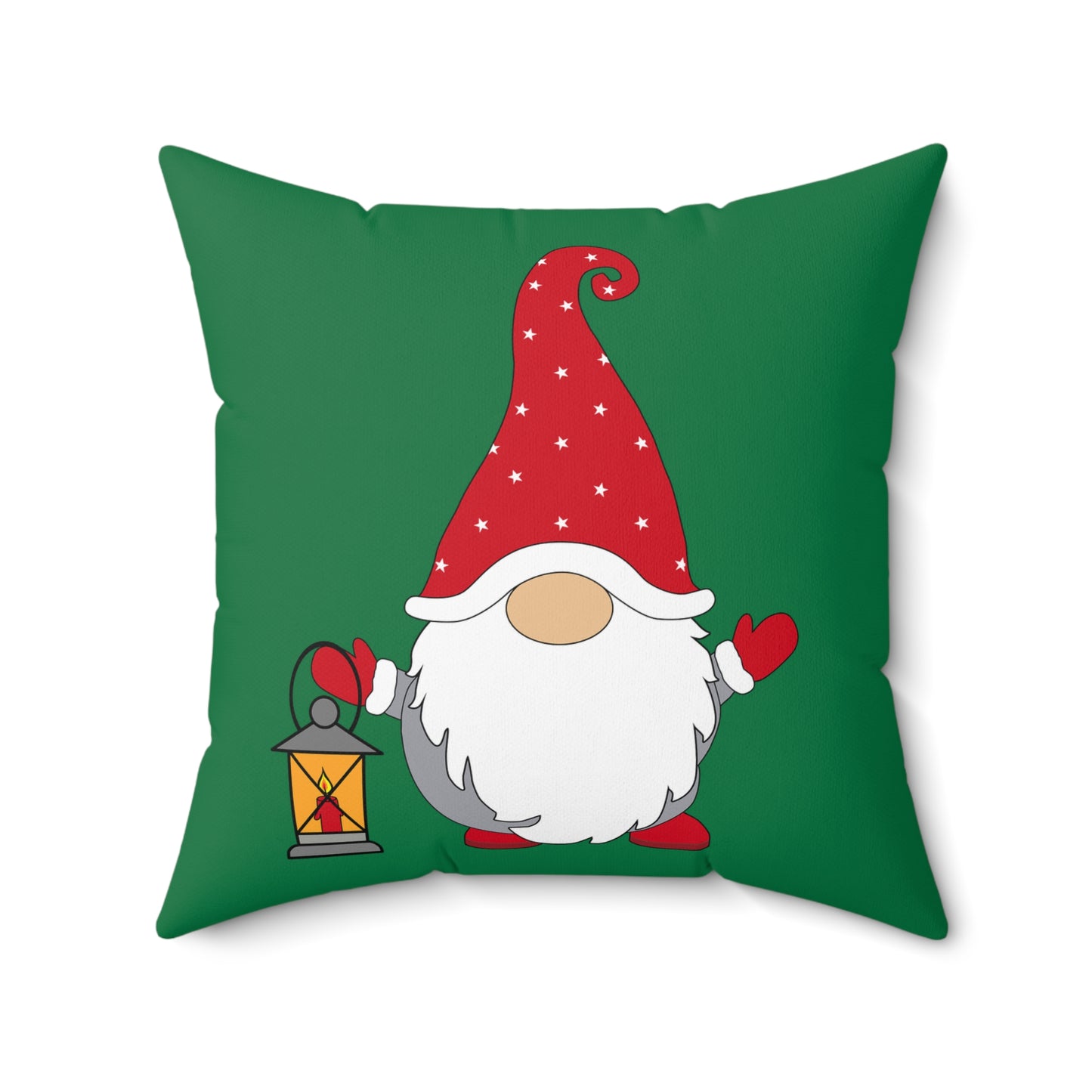Christmas Gnome Pillow — Green Holiday Throw Pillow with Lantern