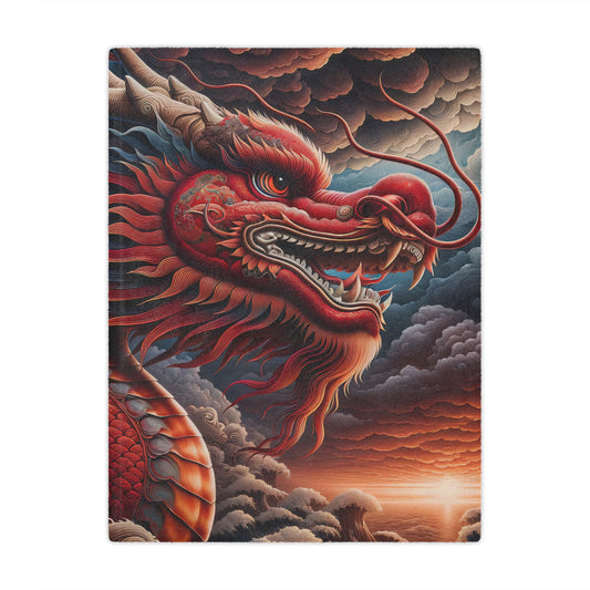Red Dragon Minky Blanket — Soft Plush Throw with Fiery Asian Dragon Art