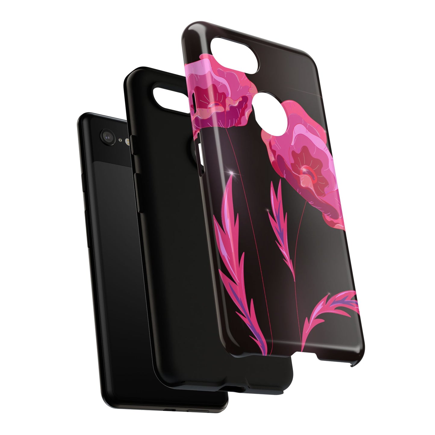 Floral iPhone Case | Tough Cases with Pink Poppy Design, Elegant Flower Phone Cover, Gift for Her, Spring Accessories, Chic Tech