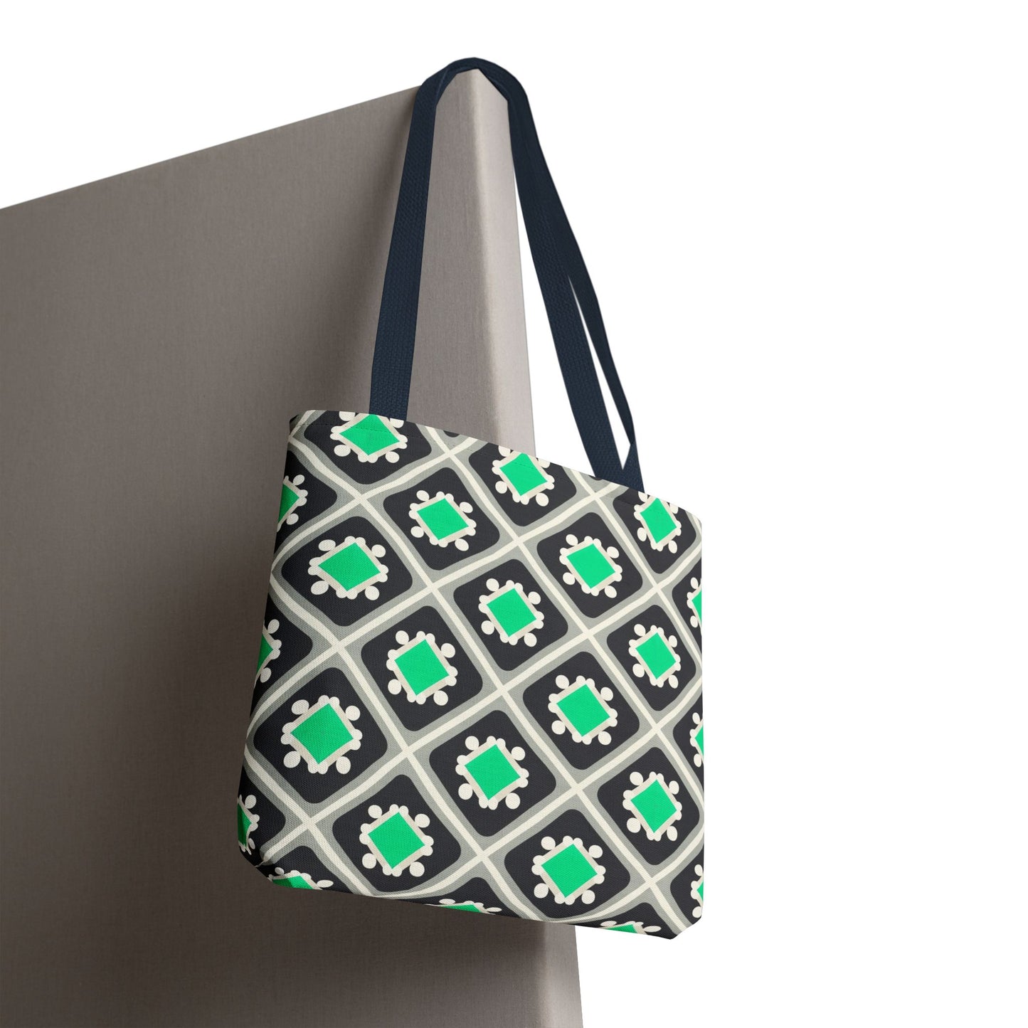 Geometric Mint Tile Tote Bag — Patterned All-Over-Print Shopper