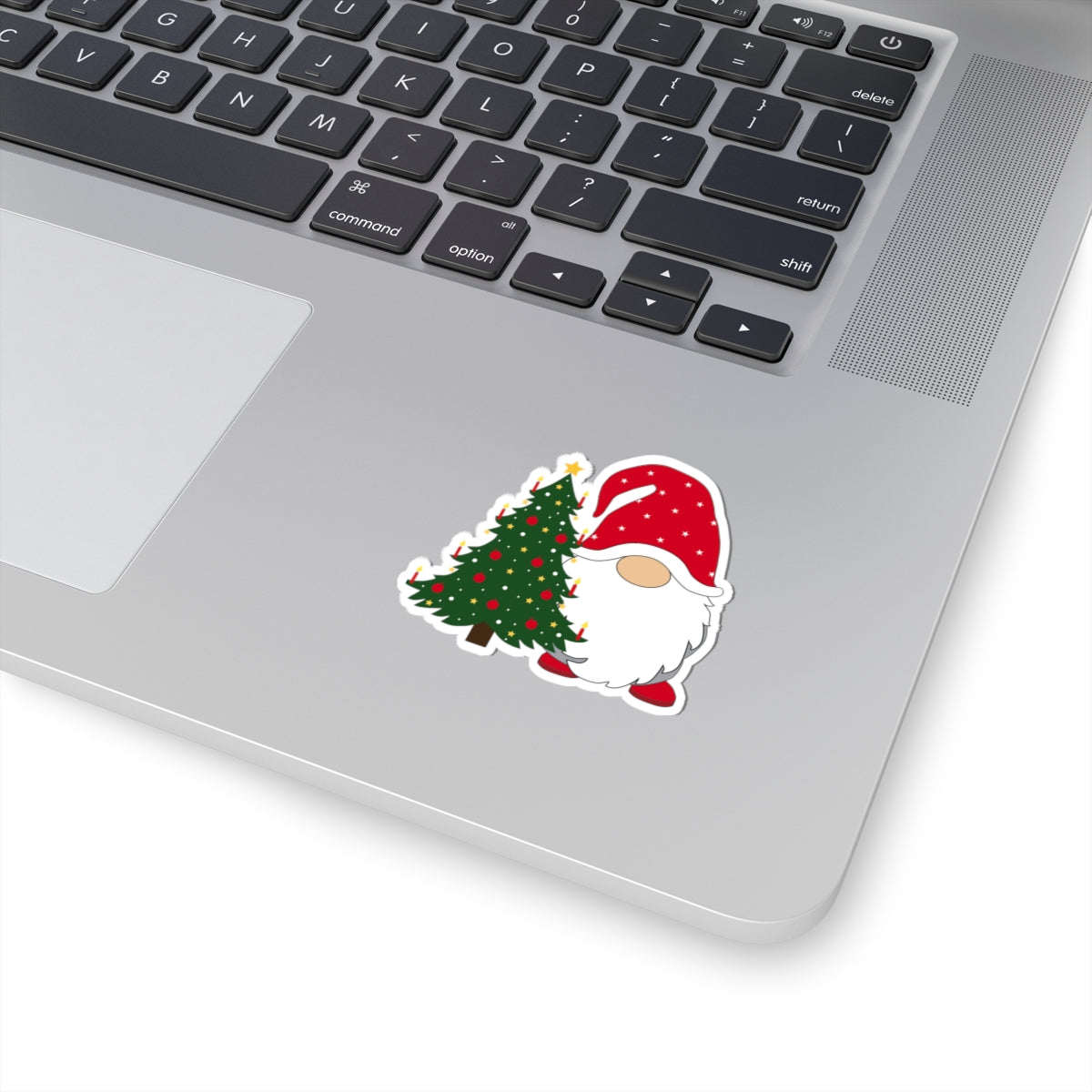 Christmas Gnome Kiss-Cut Sticker – Santa Hat & Decorated Tree Holiday Decal