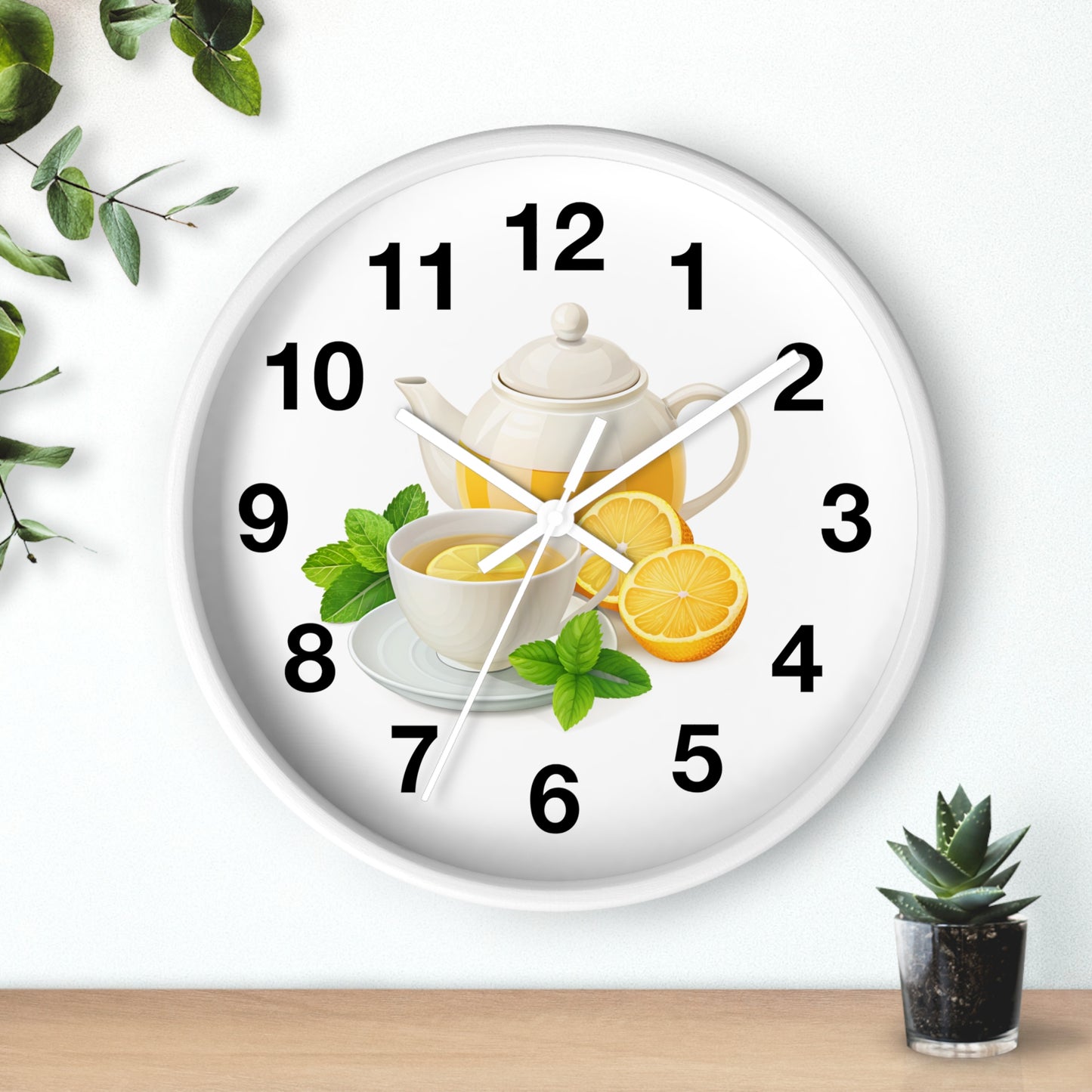Charming Teatime Wall Clock, Kitchen Decor, Tea Lover Gift, Rustic Clock, Home Office Accessory, Lemon Tea Stationery