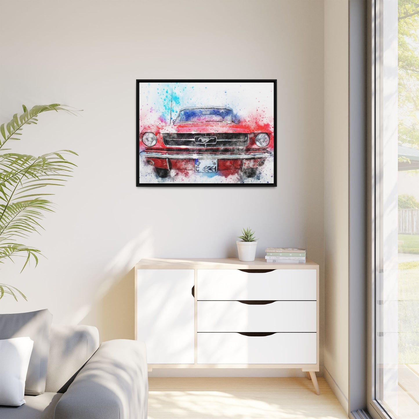 Matte Canvas, Framed Mustang Car