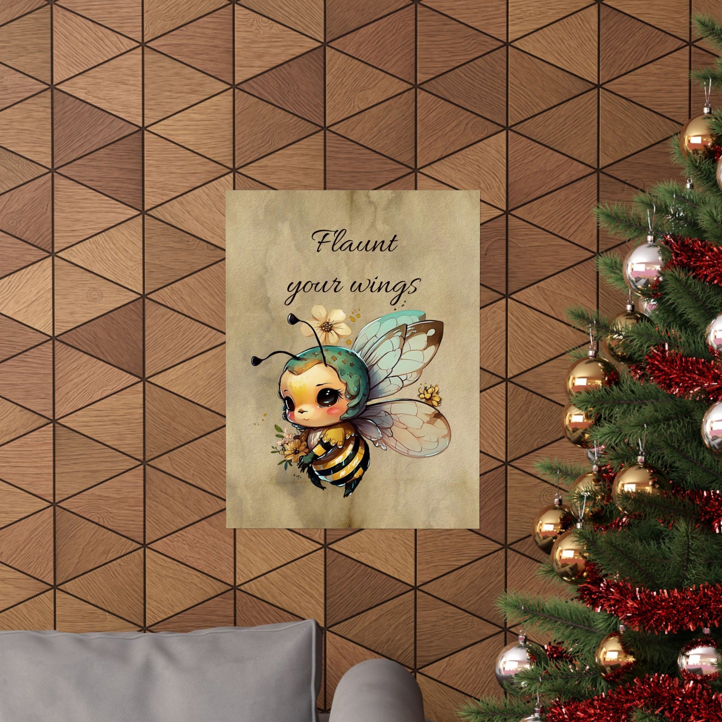 Whimsical Bee Poster Art - Flaunt Your Wings, Cute Bee Decor, Nursery Wall Art, Gift for Kids, Insect Lover's Gift