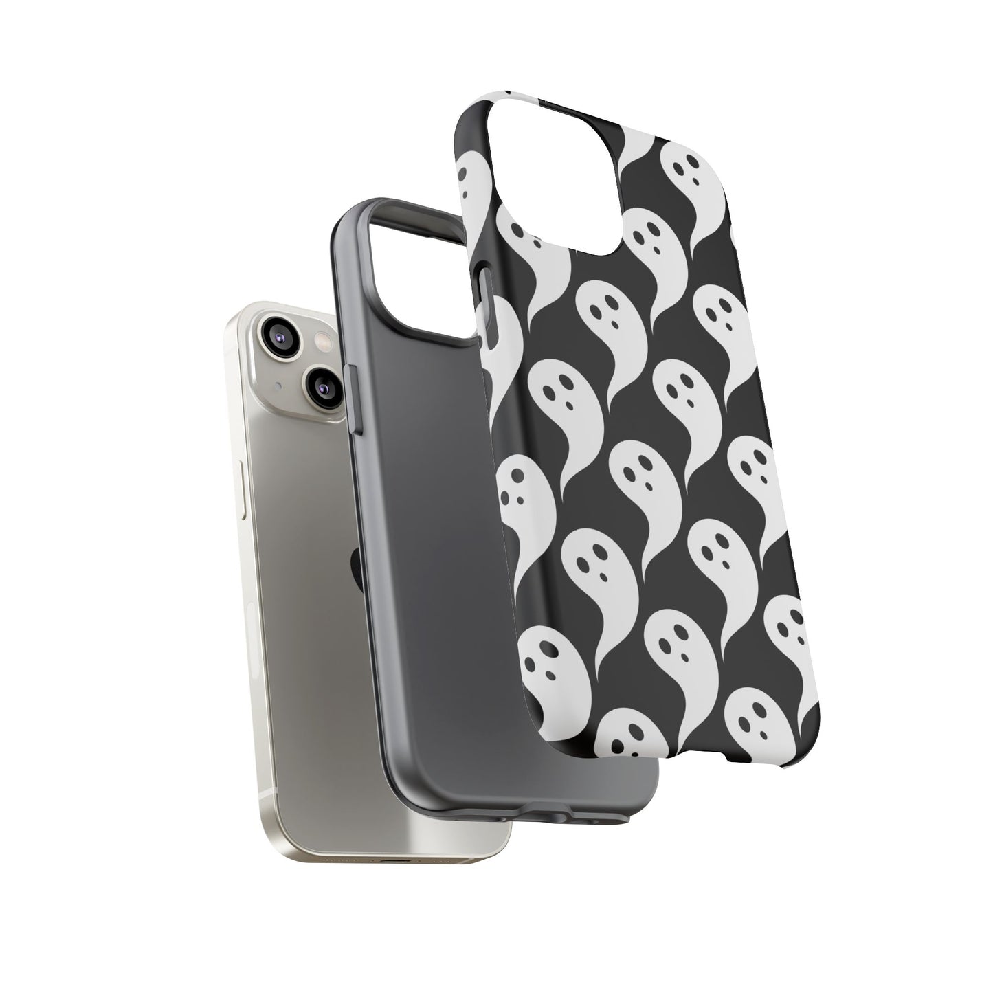 Ghost Pattern Phone Case, Cute Ghost Cell Phone Cover, Halloween Accessory, Spooky Gift, Black and White Phone Case