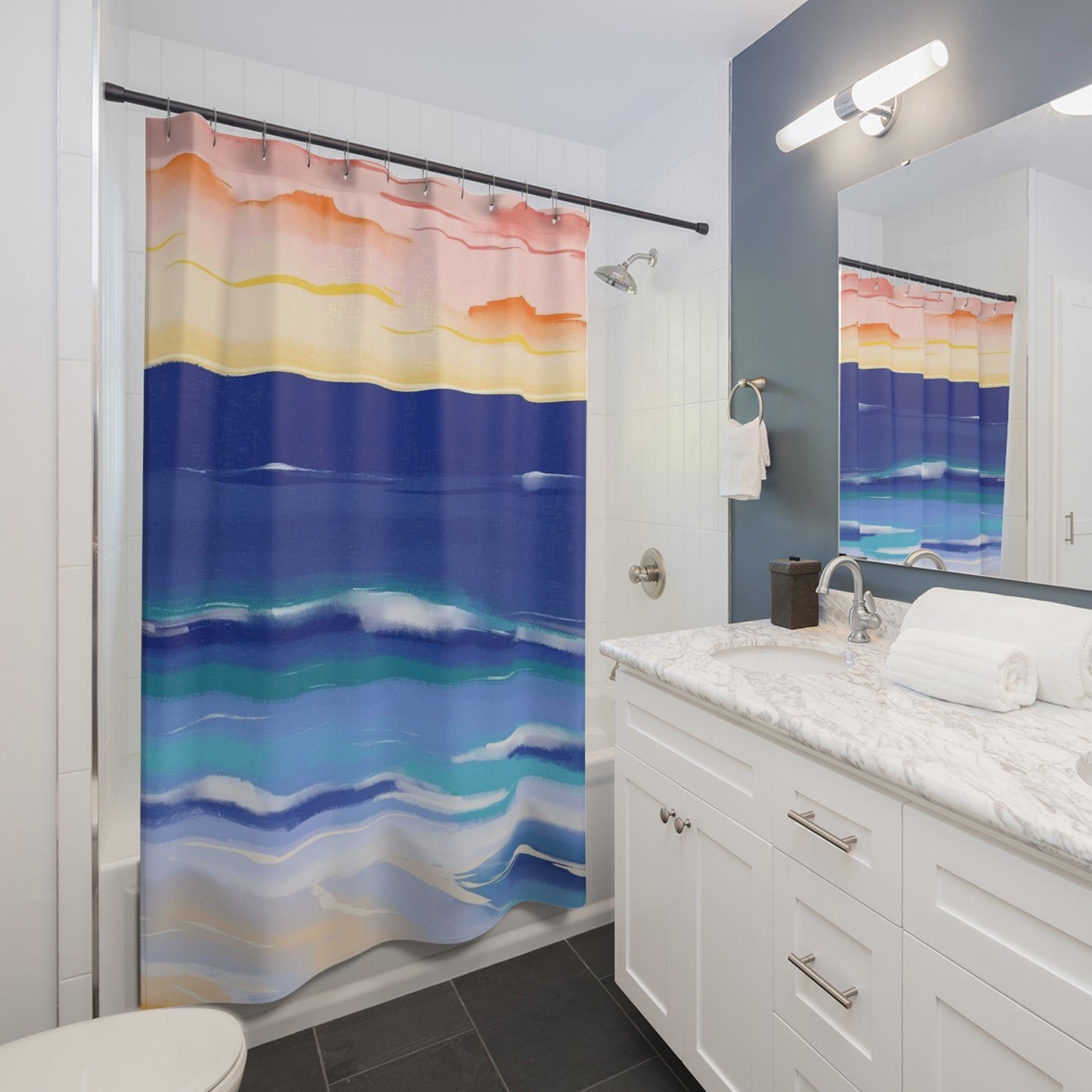Ocean Sunset Shower Curtain - Vibrant Beach Decor, Bathroom Accessory, Coastal Theme, Nature Lover Gift, Summer Home