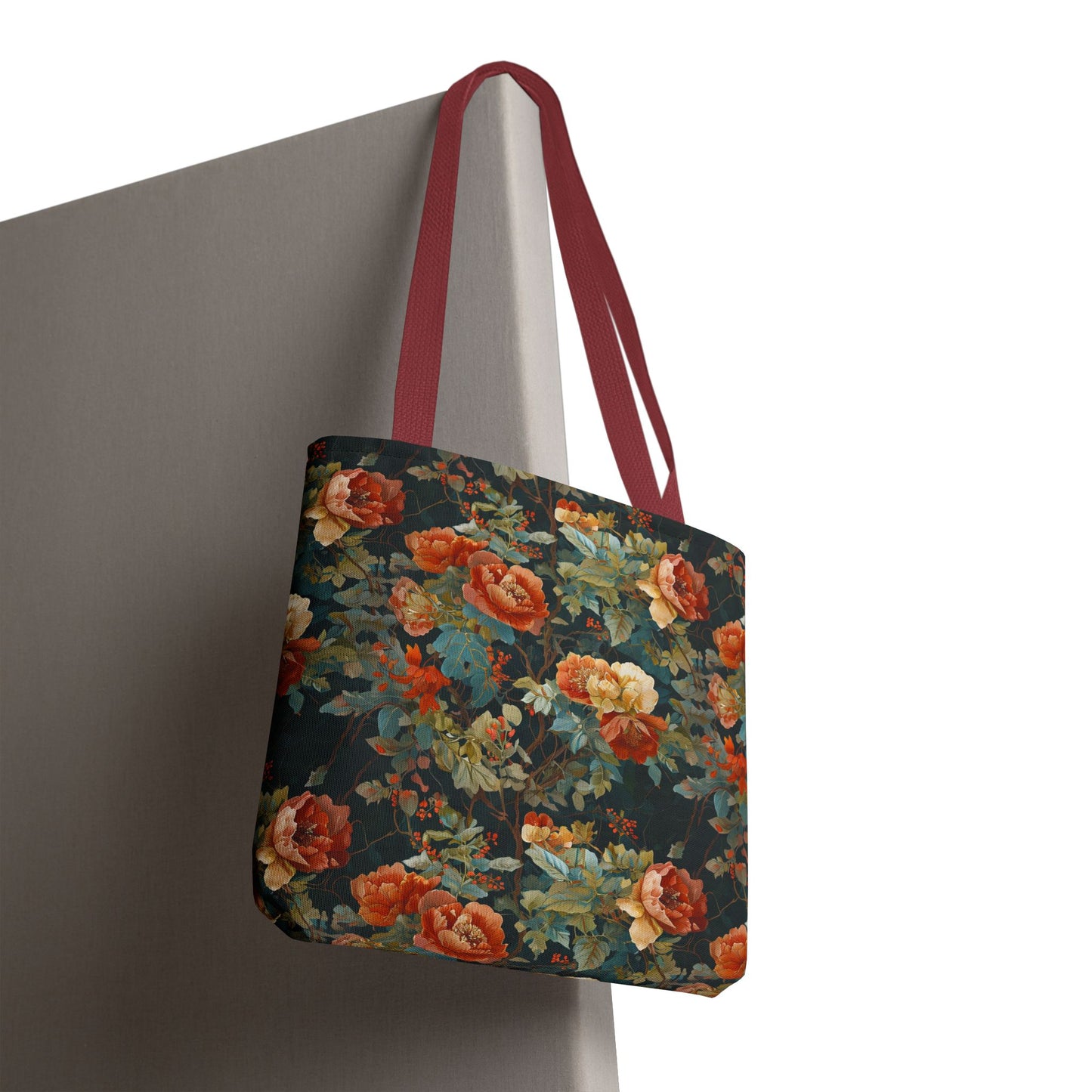 Vintage Rose Floral Tote Bag – Dark Botanical All-Over Print