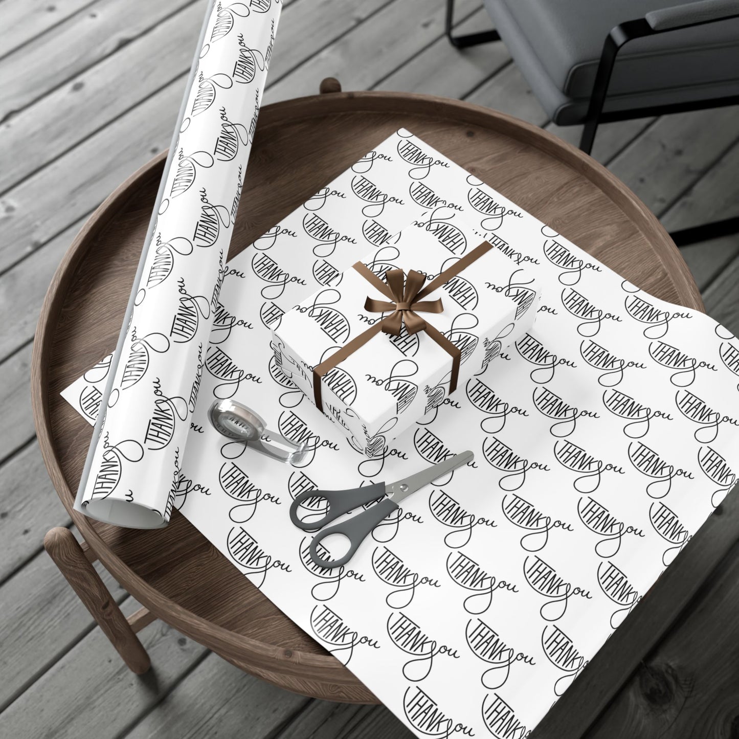 Thank You Gift Wrap Paper — Black Script 'Thank You' Pattern