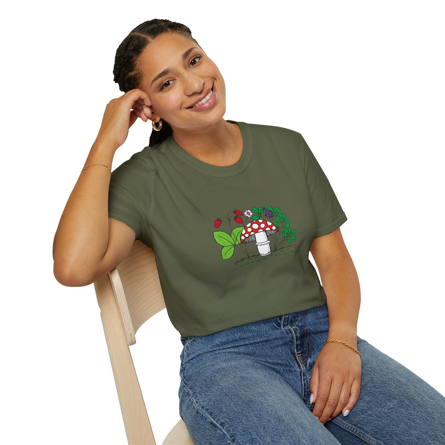Whimsical Mushroom T-Shirt for Nature Lovers, Casual Tees, Gift for Gardeners, Unisex Softstyle Shirt, Eco-Friendly Apparel