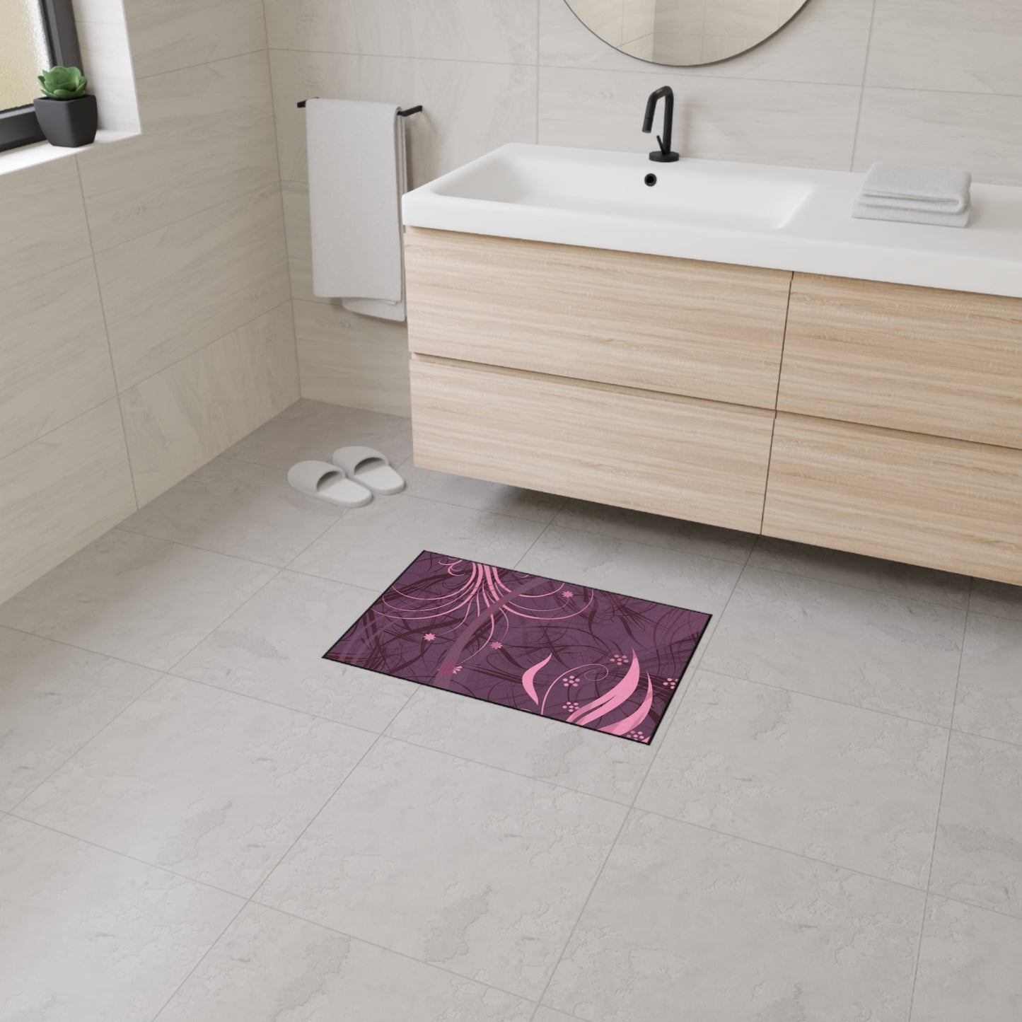 Floral Swirl Heavy-Duty Floor Mat — Pink Abstract Entry Rug