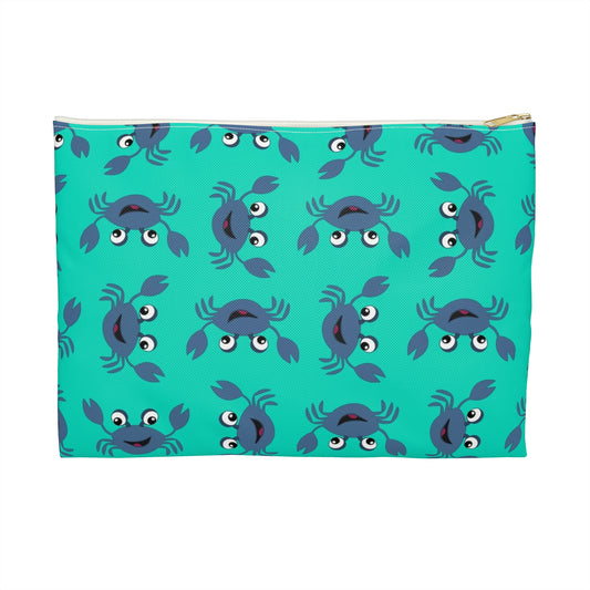 Cute Crab Accessory Pouch, Fun Cosmetic Bag, Beach Accessory, Gift for Crab Lovers, Teal Crab Print Pouch, Summer Essentials