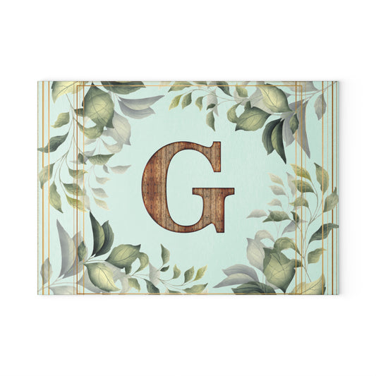 Glass Cutting Board — Monogram G Floral Wood Initial Decorative Kitchen Board
