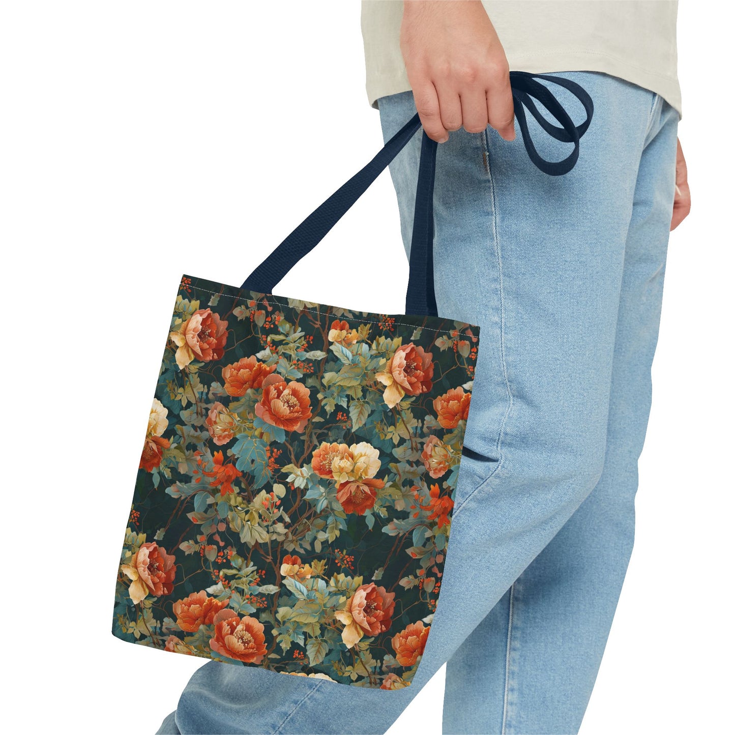 Vintage Rose Floral Tote Bag – Dark Botanical All-Over Print
