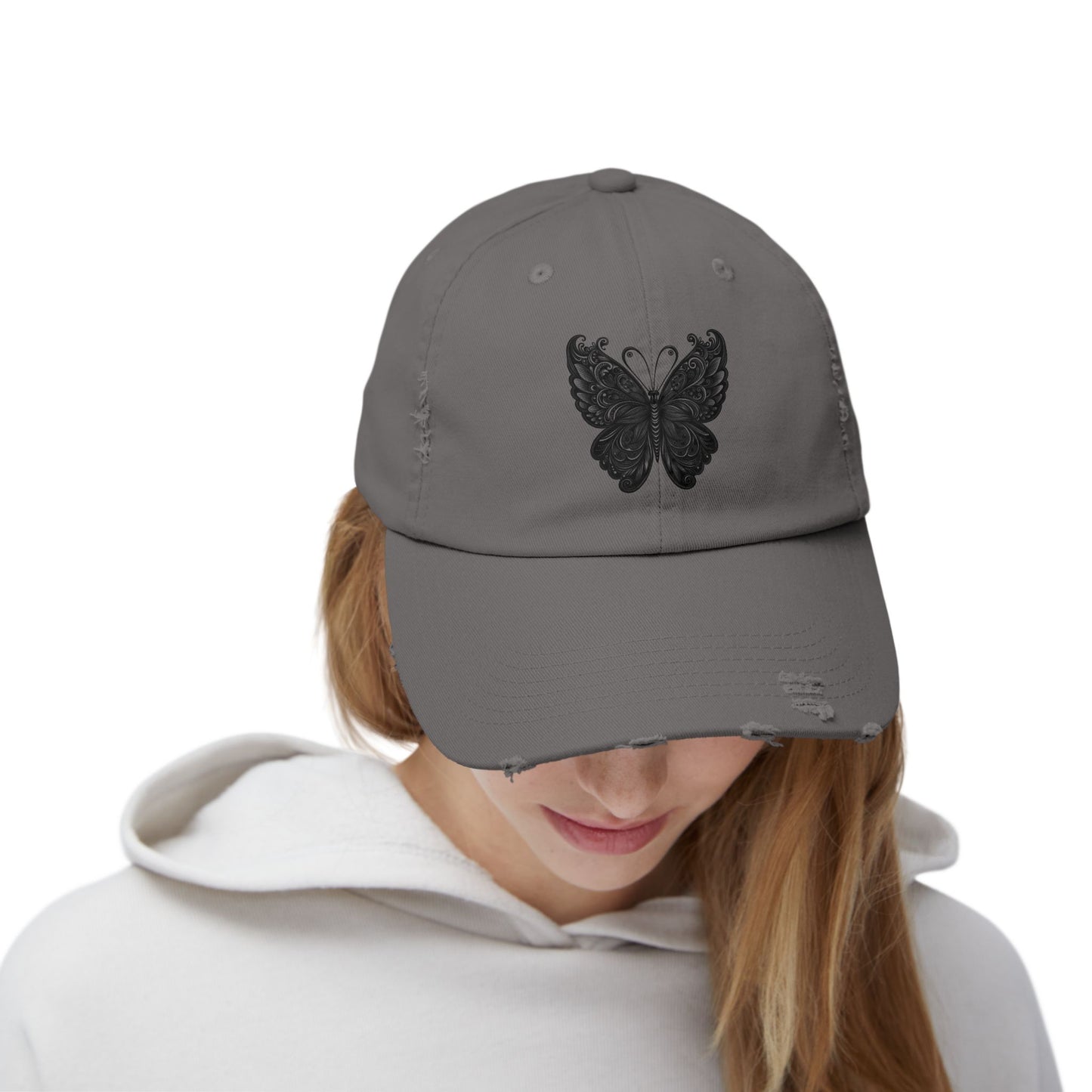 Black Distressed Butterfly Cap | Stylish Unisex Hat for Everyday Wear, Perfect Gift for Birthdays, Fashion Statement