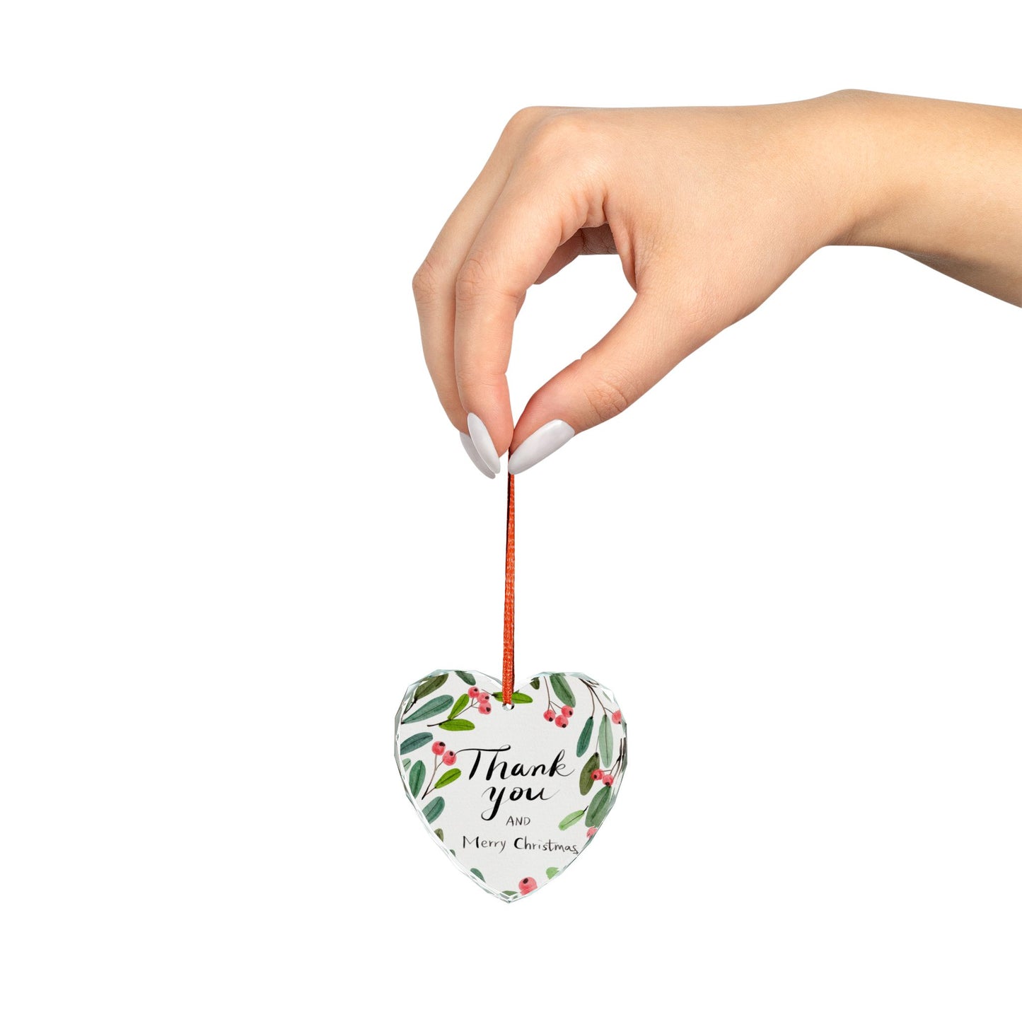 Heart Crystal Ornament - "Thank You and Merry Christmas" Holiday Glass Decoration