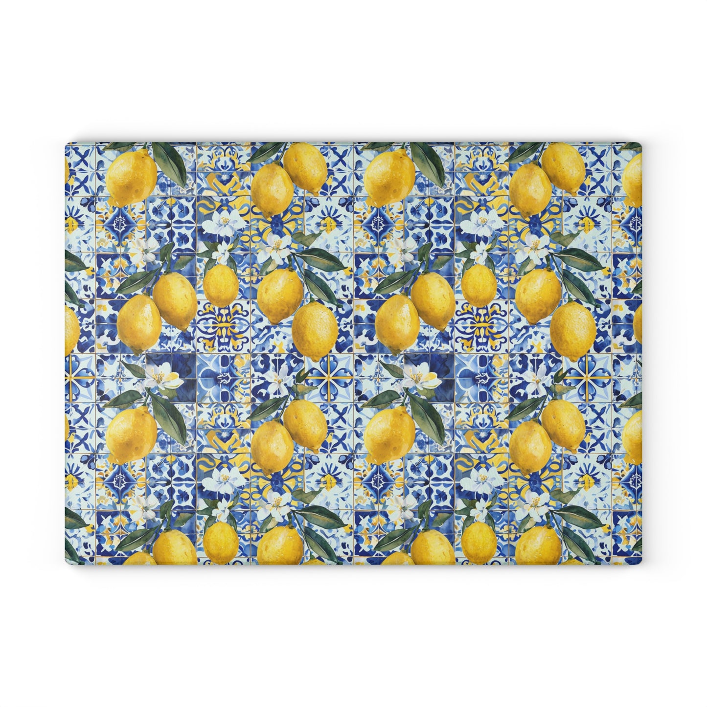 Lemon Tile Glass Cutting Board – Mediterranean Citrus Kitchen Decor