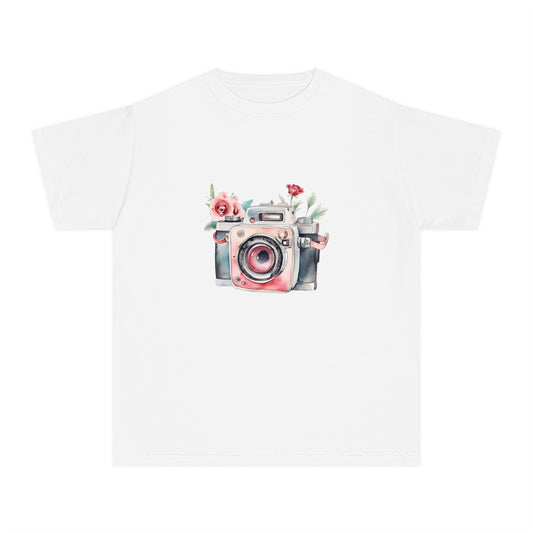 Floral Camera Youth Tee, Cute Teen Shirt, Photography Lover Gift, Artistic Kids Apparel, Unique Youth T-Shirt, Spring or Summer Style