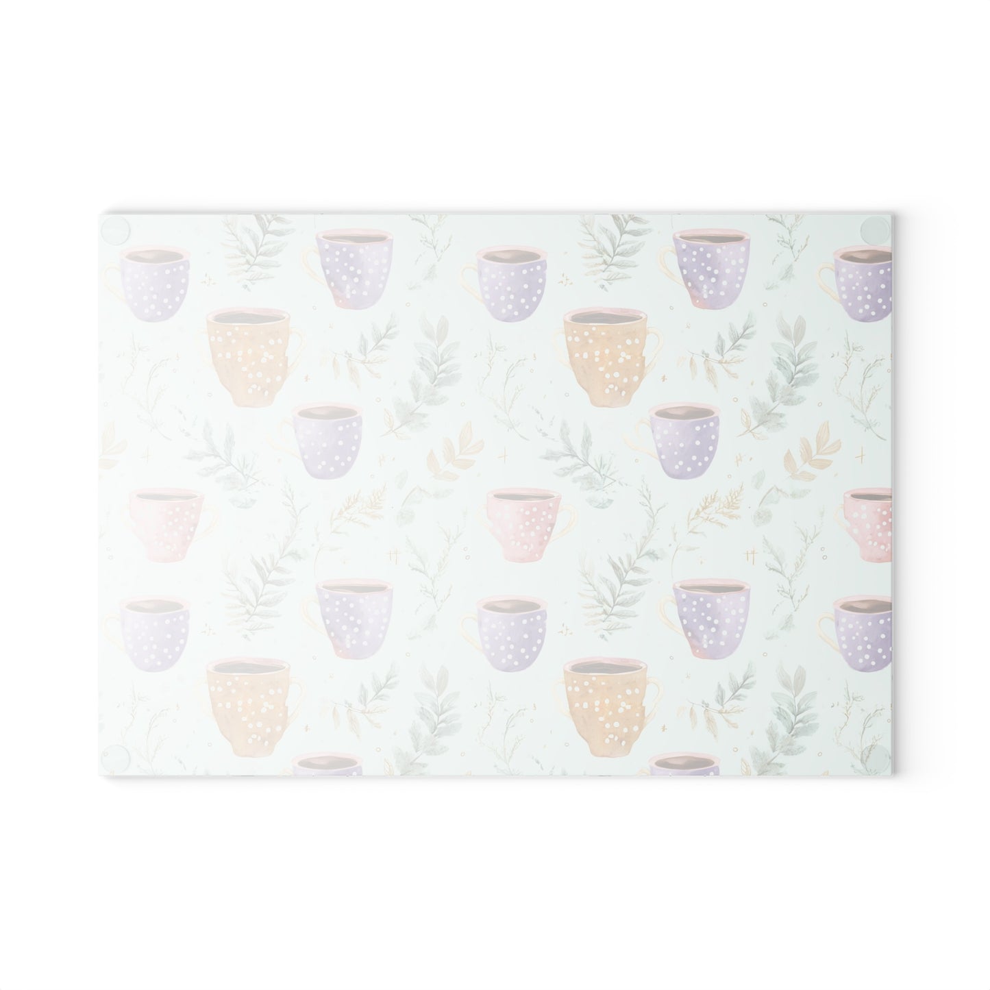 Ceramic Mugs Pattern Glass Cutting Board — Pastel Teacup Kitchen Chopping Board