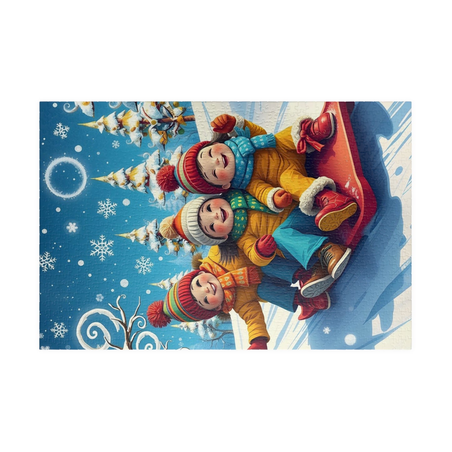 Kids Sledding Winter Scene Jigsaw Puzzle — Holiday Family Fun (110–1014 pcs)