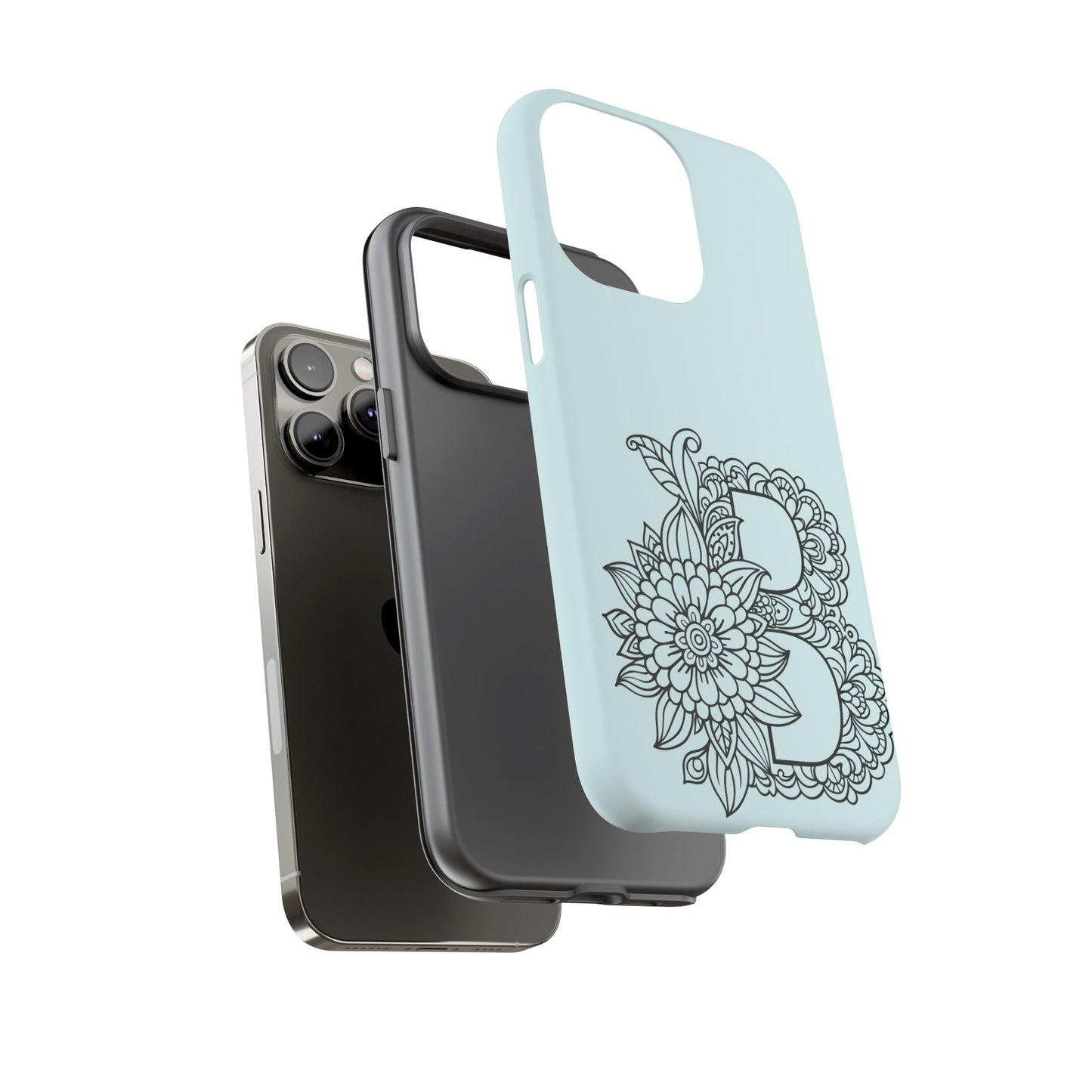 Personalized Tough Phone Case- Letter B, Floral Monogram Cell Phone Cover, Custom Protective Case, Unique Gift, Birthday, Graduation