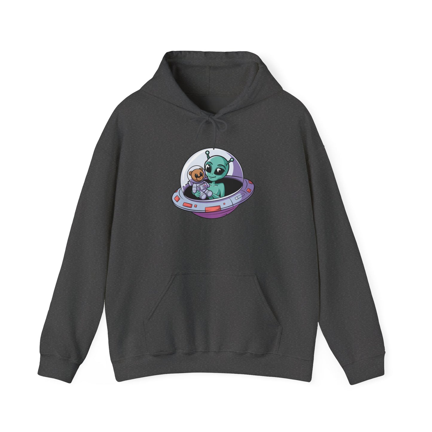 Cute Alien and Kid Hoodie, Unisex Heavy Blend Sweatshirt, UFO Lover Gift, Halloween Costume, Space-Themed Outfit, Birthday Present
